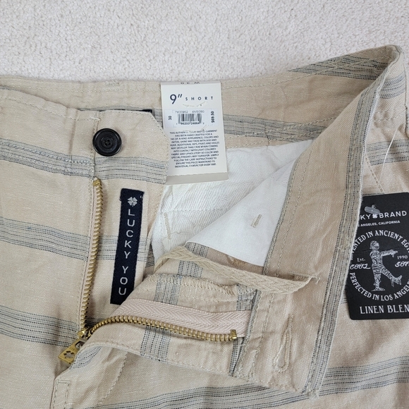 Lucky Brand Beige Stripe Linen Blend 9" Flat Front Shorts Sz 30 NEW - Picture 5 of 16